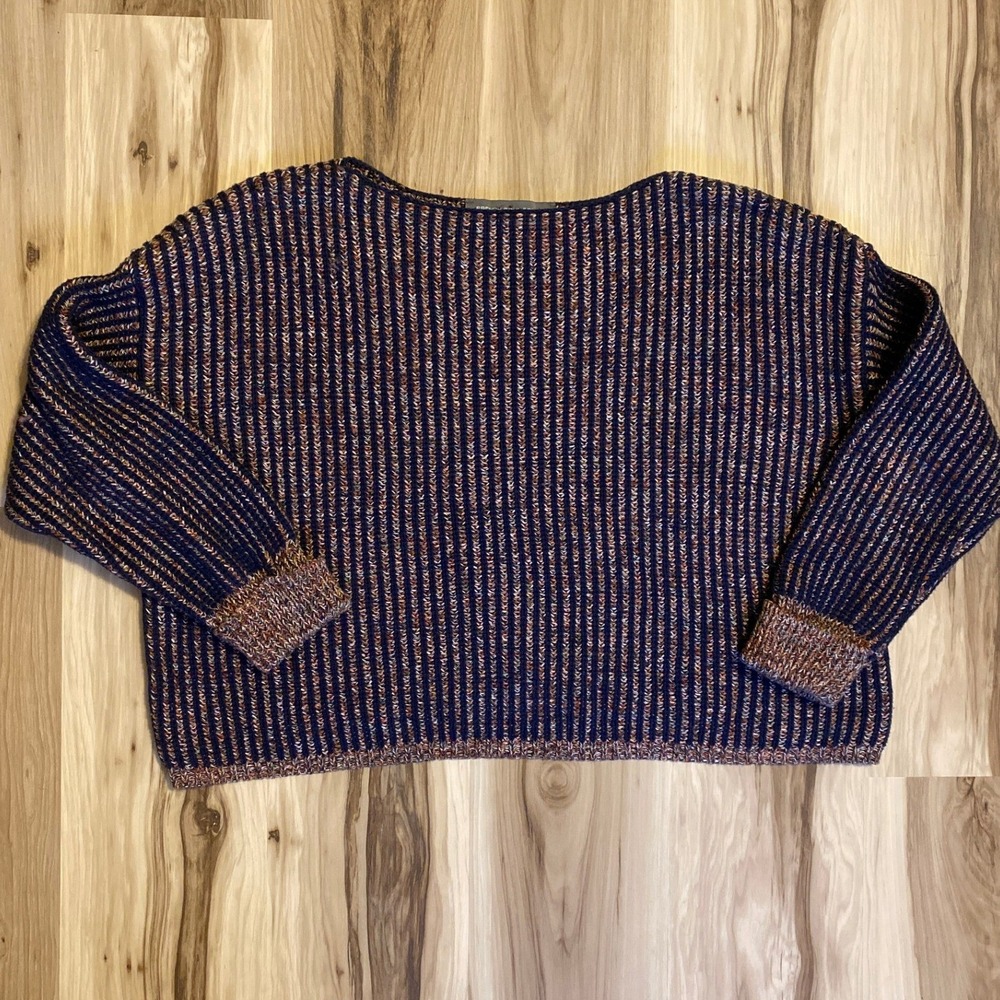 French Connection Navy Orange Space Dye Cotton Ribbed Knit Sweater Large 78MSB